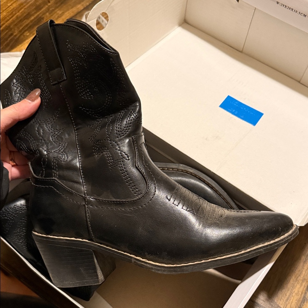 Worn once. Black Women's Western Ankle Boots - Classic Cowboy Heel